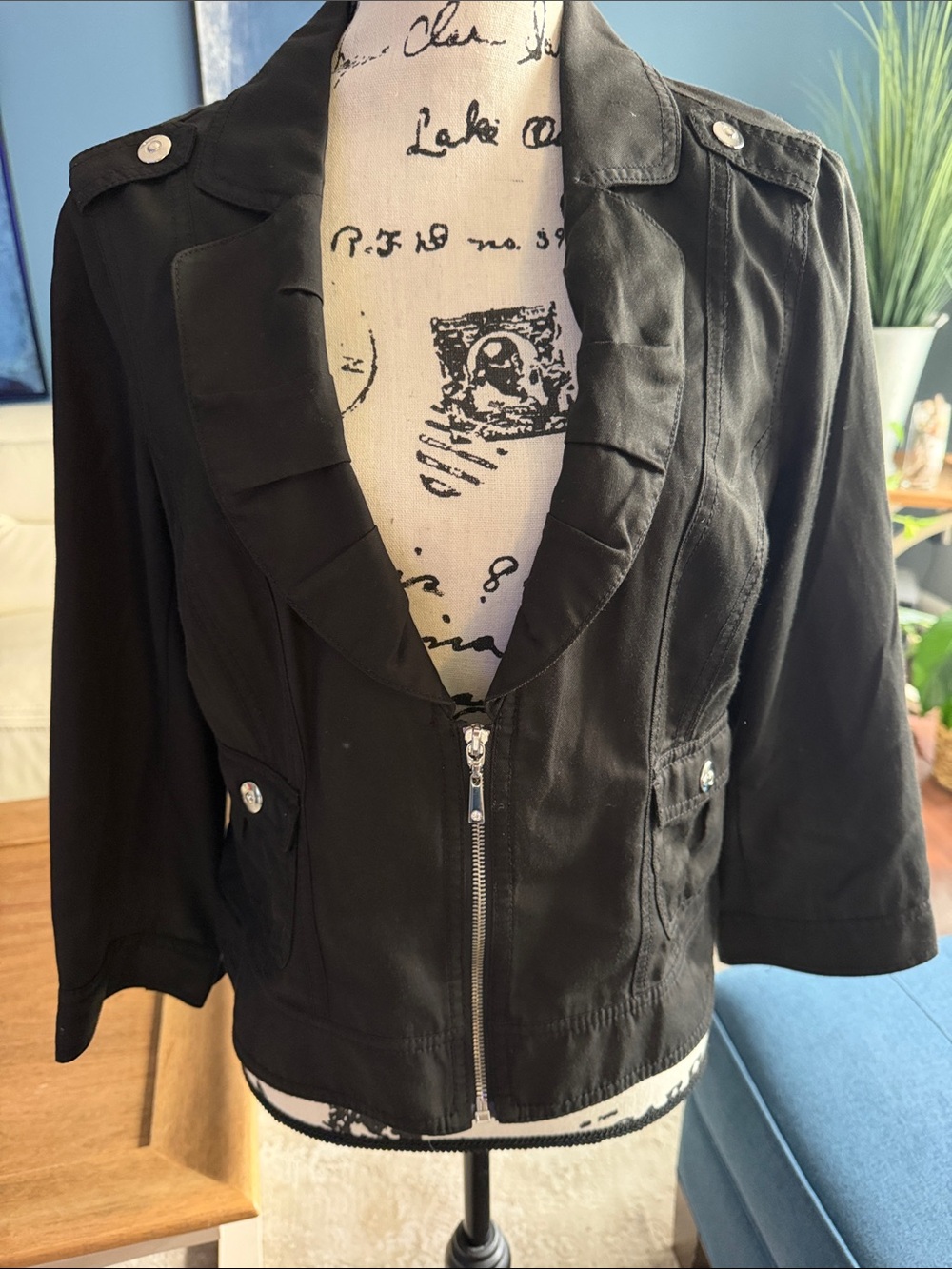 White House Black Market Black Zip-Front Utility Jacket